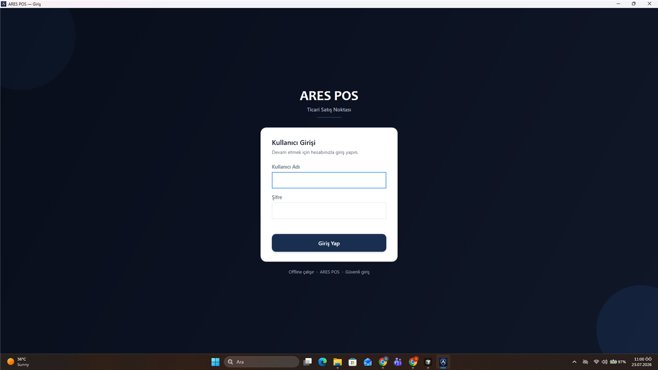 ARES POS giriş ekranı